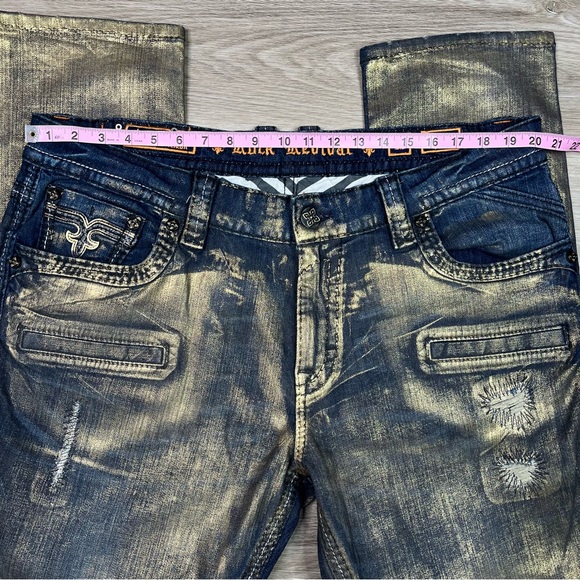 Rock Revival Gold Foiled Ayaan Biker Jeans Size 40 - Picture 15 of 16